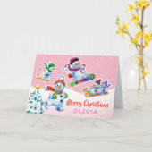 Kerstkaart sneeuwmannen op maat gemaakte kaart (Gele Bloem)