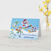 Kerstkaart sneeuwpoppen aangepaste kaart. kaart (Gele Bloem)