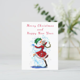 kerstKaart Snowman en Girl Dance - Fun Briefkaart