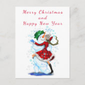 kerstKaart Snowman en Girl Dance - Fun Briefkaart (Voorkant)
