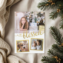 Kerstkaart 'So Blessed' Goud 3-foto's