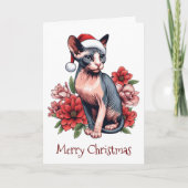 Kerstkaart | Sphynx kat met een kerstman hoed Kaart (Voorkant)