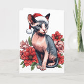 Kerstkaart | Sphynx kat met een kerstmuts Kaart (Achterkant)