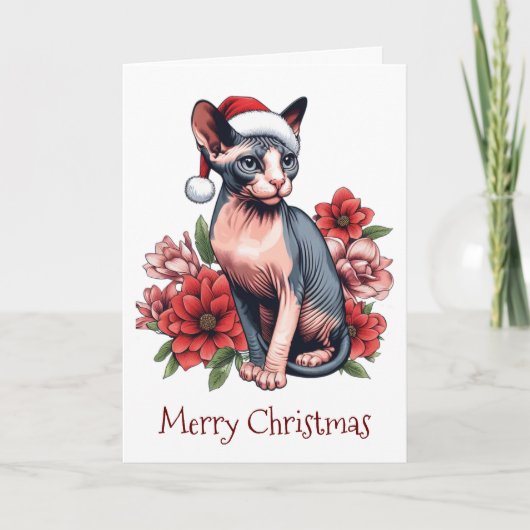 Kerstkaart | Sphynx kat met een kerstmuts Kaart (Voorkant)
