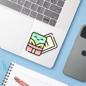 kerstkaart sticker (Laptop met iPhone)