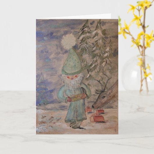 Kerstkaart "The Tonttu" Gnome Elf Kaart (Gele Bloem)