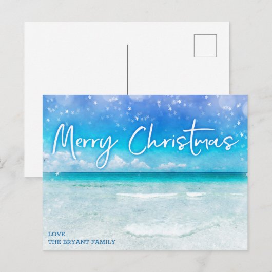 KERSTKAART | Tropisch Teal Blauw Florida Strand Feestdagenkaart (Voorkant / Achterkant)