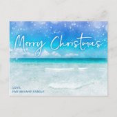 KERSTKAART | Tropisch Teal Blauw Florida Strand Feestdagenkaart (Voorkant)