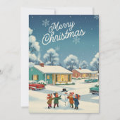 Kerstkaart uit 1950 – Kinderen & Sneeuwman (Voorkant)