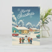 Kerstkaart uit 1950 – Kinderen & Sneeuwman (Staand voorkant)