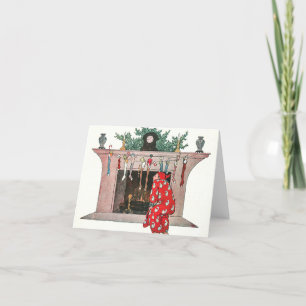 kerstkaart uit de jaren 1900, Chimney Fireplace Feestdagen Kaart