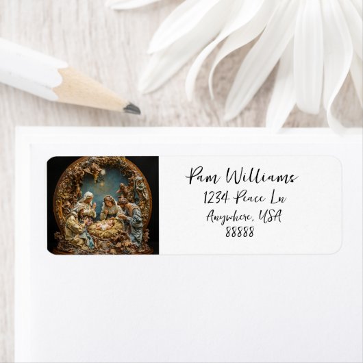 Kerstkaart uit de kerststal etiket (Insitu)