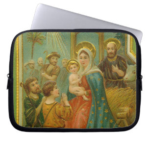 Kerstkaart uit het Edwardiaanse tijdperk Laptop Sleeve