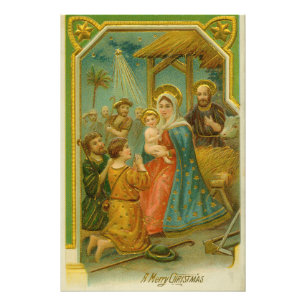 Kerstkaart uit het Edwardiaanse tijdperk met kerst Foto Afdruk