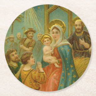 Kerstkaart uit het Edwardiaanse tijdperk Ronde Kartonnen Onderzetter