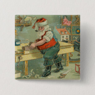 Kerstkaart uit het verleden - Sinterklaas in zijn Vierkante Button 5,1 Cm