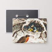 Kerstkaart uit het victoriaanse tijdperk, vogels button (Voorkant / Achterkant)