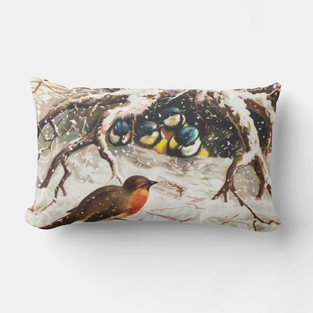 Kerstkaart uit het victoriaanse tijdperk, Vogels Kussen (Voorkant)