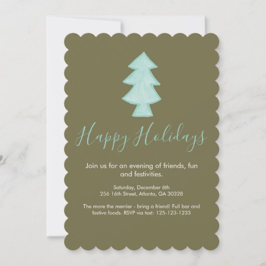 Kerstkaart uitnodiging met de hand getekende boom (Voorkant)