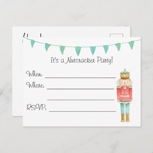 Kerstkaart uitnodiging Notenkraker (Voorkant / Achterkant)