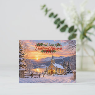 Kerstkaart van besneeuwde kerk briefkaart