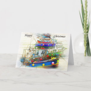 Kerstkaart van boten feestdagen kaart
