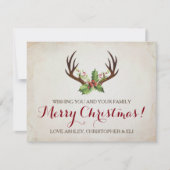 kerstkaart van de Deer Antlers ~ Rustic (Voorkant)