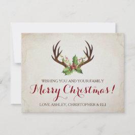 kerstkaart van de Deer Antlers ~ Rustic