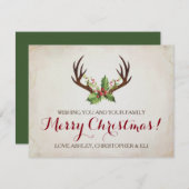 kerstkaart van de Deer Antlers ~ Rustic (Voorkant / Achterkant)