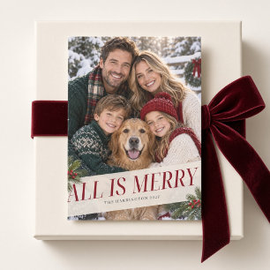 Kerstkaart van de familie All Is Merry Burgundy