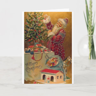 Kerstkaart van de Kerstman van de Victoriaans Boom Feestdagen Kaart