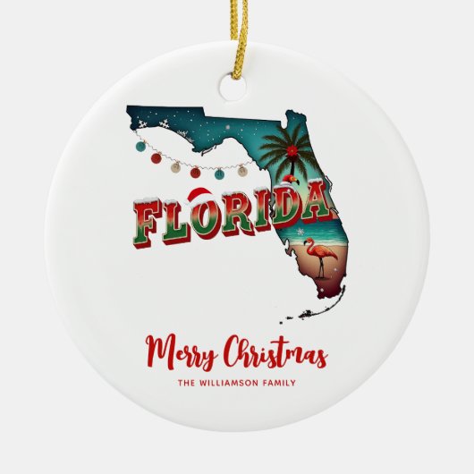 Kerstkaart van de staat Florida Keramisch Ornament (Voorkant)