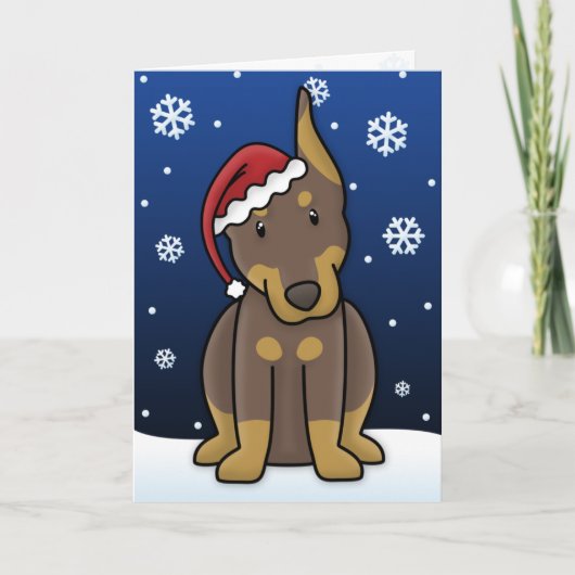 Kerstkaart van Doberman Pinscher van Kawaii de Feestdagen Kaart (Voorkant)