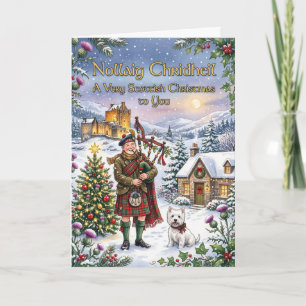Kerstkaart van doedelzakspeler in de Hooglanden Kaart