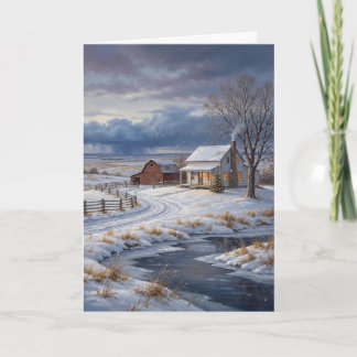 Kerstkaart van een Amerikaanse Prairie-boerderij u Feestdagen Kaart