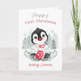 Kerstkaart van een baby pinguïn Cute 1e kerstmis Kaart