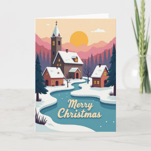 Kerstkaart van een besneeuwd dorp kaart