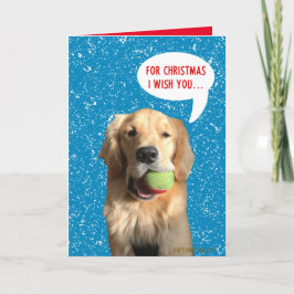 Kerstkaart van een blije hond met bal bedankkaart