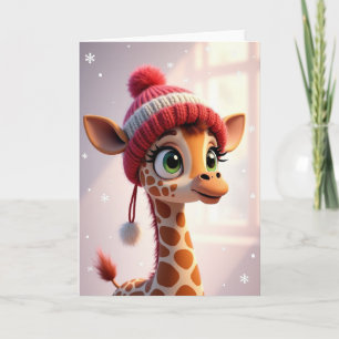 Kerstkaart van een Giraffe met een Hoed Kaart