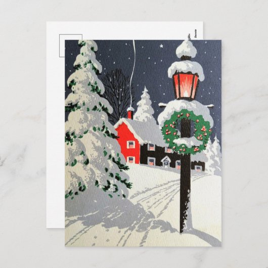 Kerstkaart van een kerk uit vervlogen tijden feestdagenkaart (Voorkant / Achterkant)