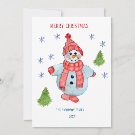 Kerstkaart van een sneeuwman kaart (Voorkant)