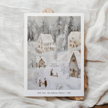 Kerstkaart van een vintage winterdorp