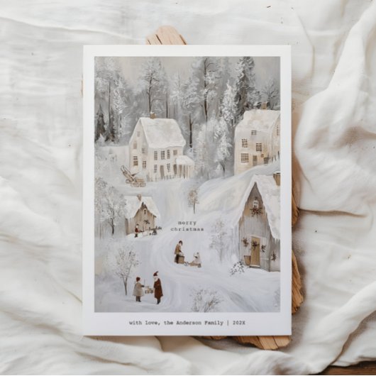 Kerstkaart van een vintage winterdorp