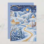 Kerstkaart van een winterdorp bij maanlicht (Voorkant / Achterkant)