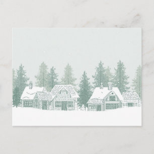Kerstkaart van een winterdorp in vintage stijl feestdagenkaart