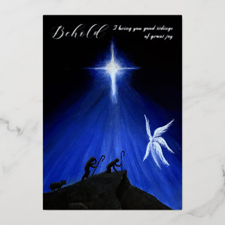 Kerstkaart van engel & herders (folietskript) folie feestdagenkaart