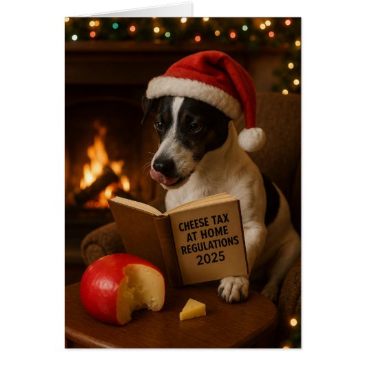 Kerstkaart van Jack Russell Terrier 'Kaasbelasting (Voorkant)