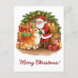 Kerstkaart van Kerstman en Corgi Briefkaart