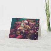 Kerstkaart van Kerstman en Puppy die een dutje doe Kaart (Voorkant)