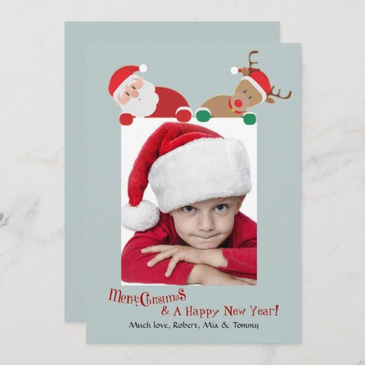 Kerstkaart van Kerstman en Rudolph (Voorkant / Achterkant)